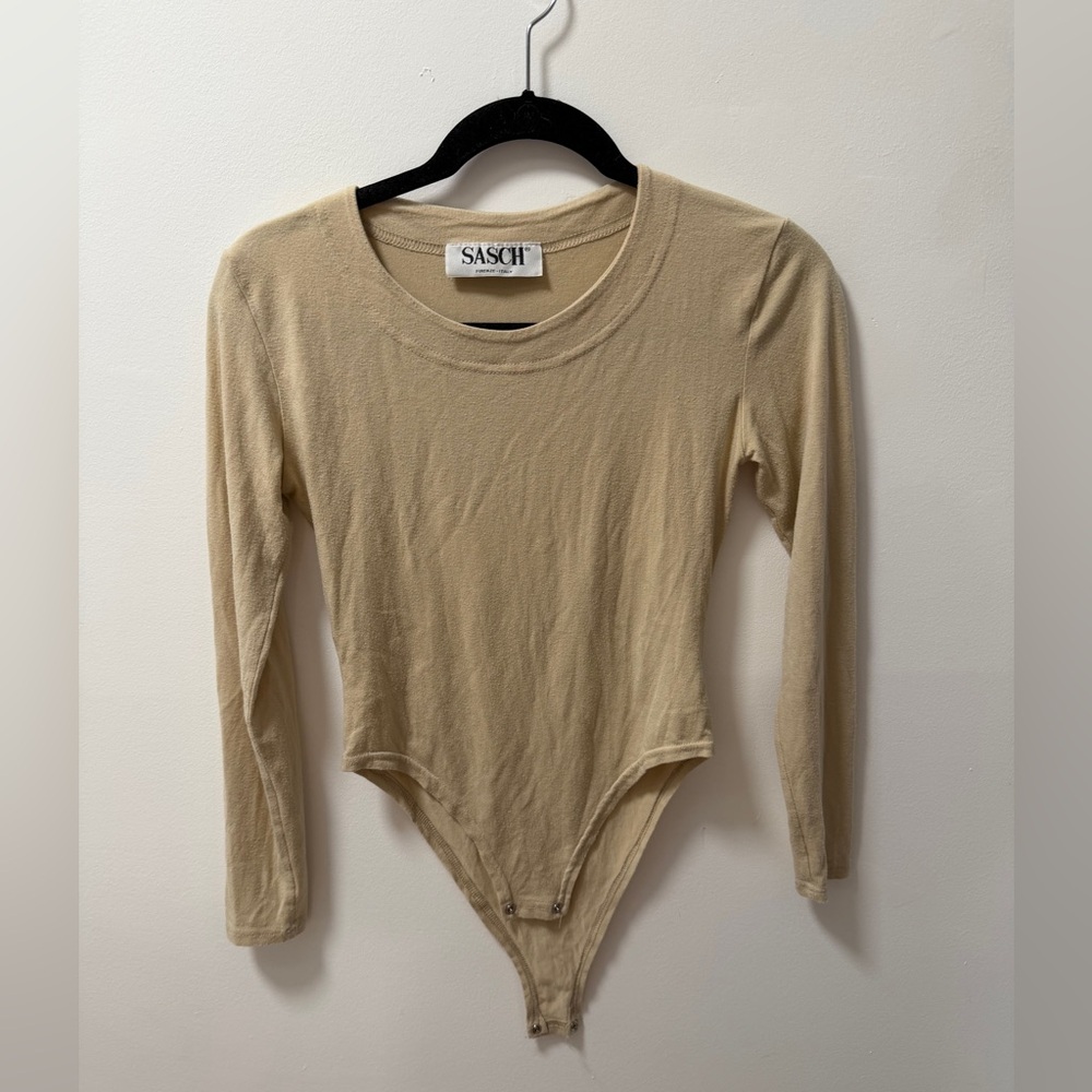 Sasch Long Sleeve Crewneck Bodysuit Beige Tan
